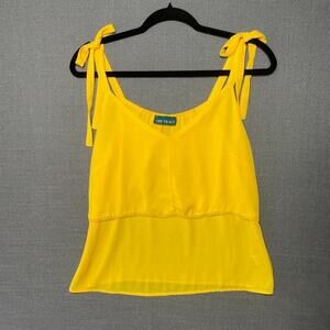 Yellow Tank Blouse XS Breezy Summer Tie Top Gauzy Layered Cami Lee Tracy